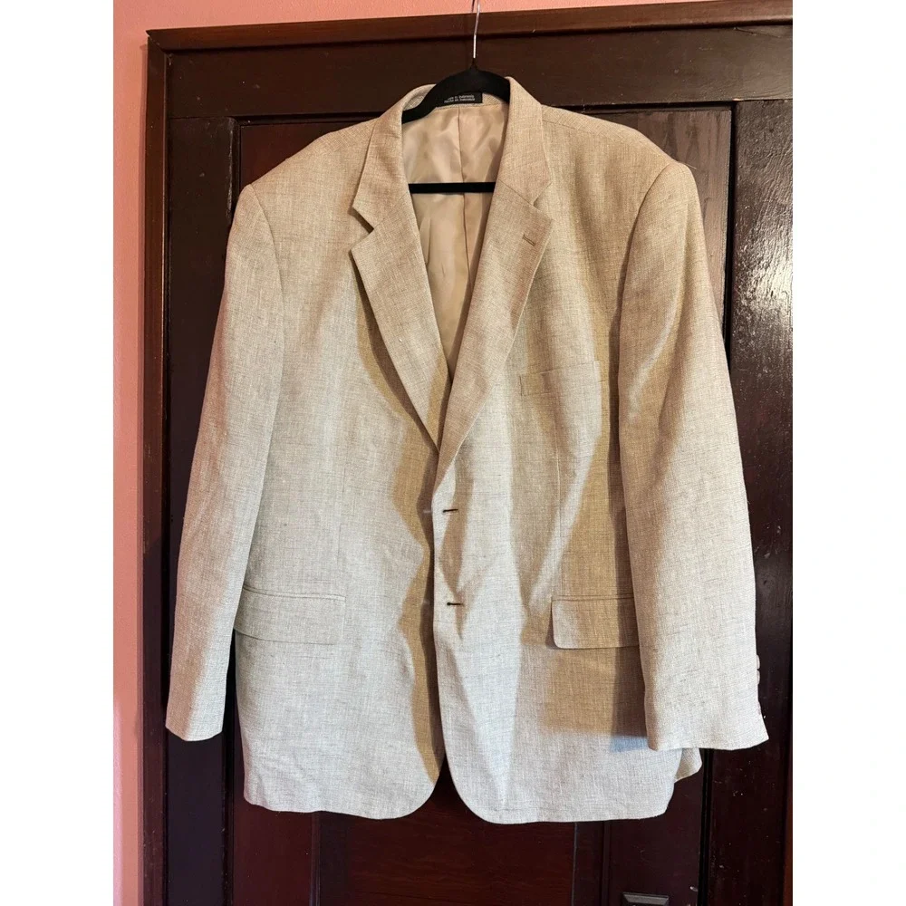 Towncraft Mens 48R Silk Blazer Beige Oatmeal Textured Two Button Sport Coat 48 R